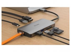 USB-C HUB D-LINK DUB-M810, 8 u 1, USB-C na 3x USB 3.0, 1x USB-C, 1x HDMI, 1x GLAN, 1x SD/microSD/SDHC/SDXC čitač kartica