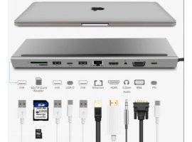 Docking stanica ASONIC, USB-C, 11u1, HDMI/VGA/SD/RJ45/U3