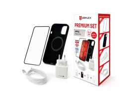 Premium set DISPLEX za iPhone 15 Pro, Full Cover za&scaron;titno staklo, adapter, USB-C kabel, crna MagSafe silikonska maskica