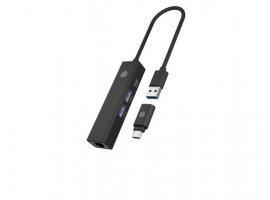 USB HUB ICY BOX IB-HUB1439-LAN, USB-A ili USB-C 3.2 na 2x USB-A 3.2, 1x USB-C 3.2, 1x RJ45 Gigabit, do 5 Gbit/s, aluminij, crni