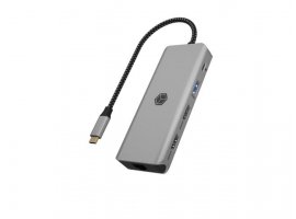 USB-C HUB ICY BOX IB-DK4012-CPD, USB-C 3.2 na 1x HDMI 2.0, 1x HDMI 1.4, 2x USB-A 3.2, 1x USB-A 2.0, 1x SD/microSD 3.0, 1x USB-C PD 100 W, 1x RJ45 Gigabit, aluminij, sivi