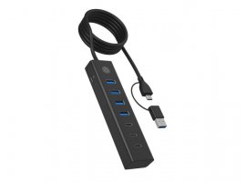 USB HUB ICY BOX IB-HUB1737-C3, USB-A i USB-C 3.2 na 3x USB-C 3.2, 4x USB-A 3.2, do 5 Gbit/s, aluminij, crni