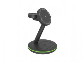 Bežični punjač ICY BOX IB-SH102-CH, 3u1, za mobitel (10 W), pametni sat (2.5 W) i bežične slu&scaron;alice (3 W), crni
