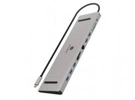 Docking stanica ICY BOX IB-DK2106a-CPD, USB-C na 2x HDMI 2.0, 1x VGA, 1x USB-C PD 100 W, 3x USB-A 3.0, 1x SD/microSD, 1x 3.5 mm, 1x RJ45 Gigabit, aluminij, sivi