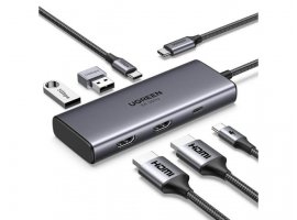 USB-C HUB UGREEN 7u1, 1x USB-C 3.2, 2x USB-A 3.2, 1x USB-C PD 100W, 2x HDMI 4K/60Hz, sivi