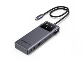 USB-C HUB UGREEN Uno 6u1, 2x USB-C 3.2, 2x USB-A 3.2, 1x USB-C PD 100W, 1x HDMI 4K/60Hz, smart status emojis, sivi